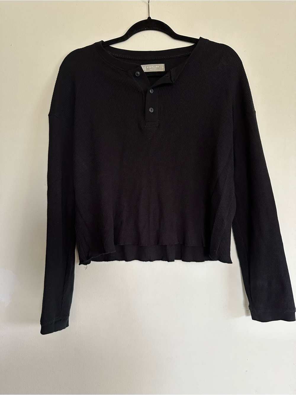 Everlane Black Waffle-Knit Henley